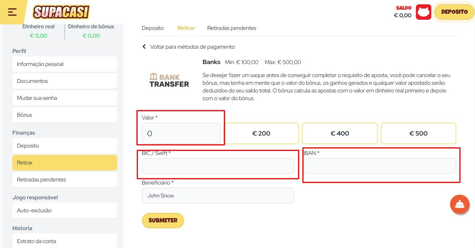 Transferência Bancária Local retirar - passo 4