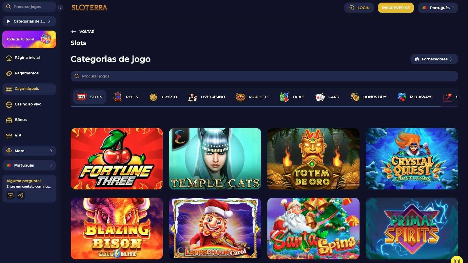 Lista de slots no Sloterra Casino