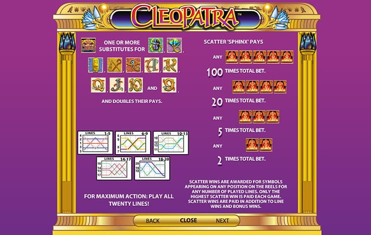 Cleopatra - Tabelas de Pagamento